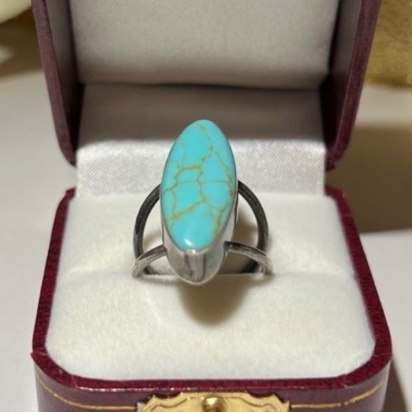 Vintage Handmade Huge Genuine Turquoise Ring 925 Sterling Silver Bezel Set - Picture 12 of 15